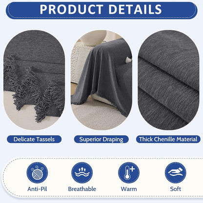 Chenille Couch Cover for Dogs Washable Boho Throw Blanket Washable