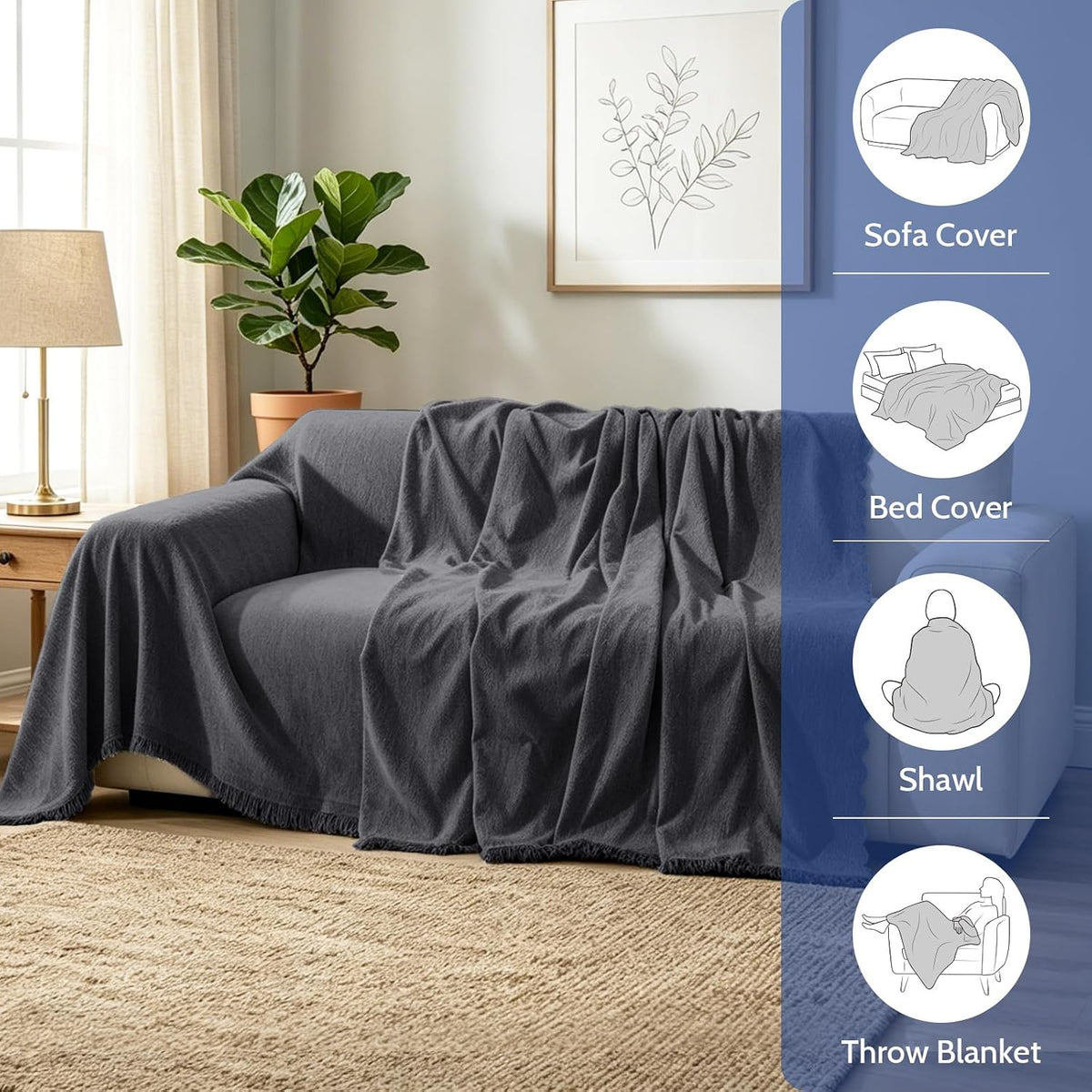Chenille Couch Cover for Dogs Washable Boho Throw Blanket Washable
