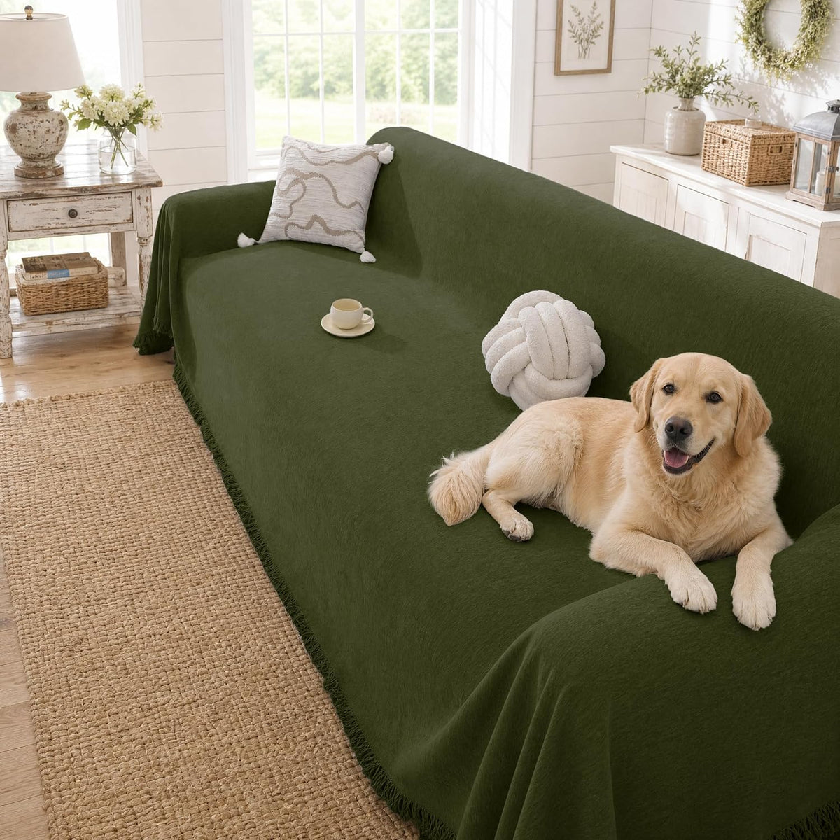 Chenille Couch Cover for Dogs Washable Boho Throw Blanket Washable