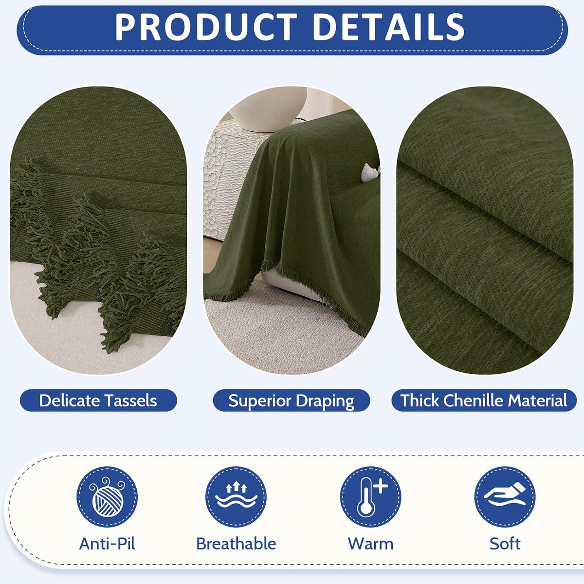 Chenille Couch Cover for Dogs Washable Boho Throw Blanket Washable