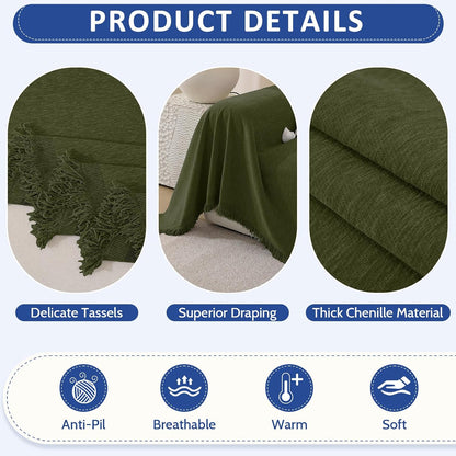 Chenille Couch Cover for Dogs Washable Boho Throw Blanket Washable