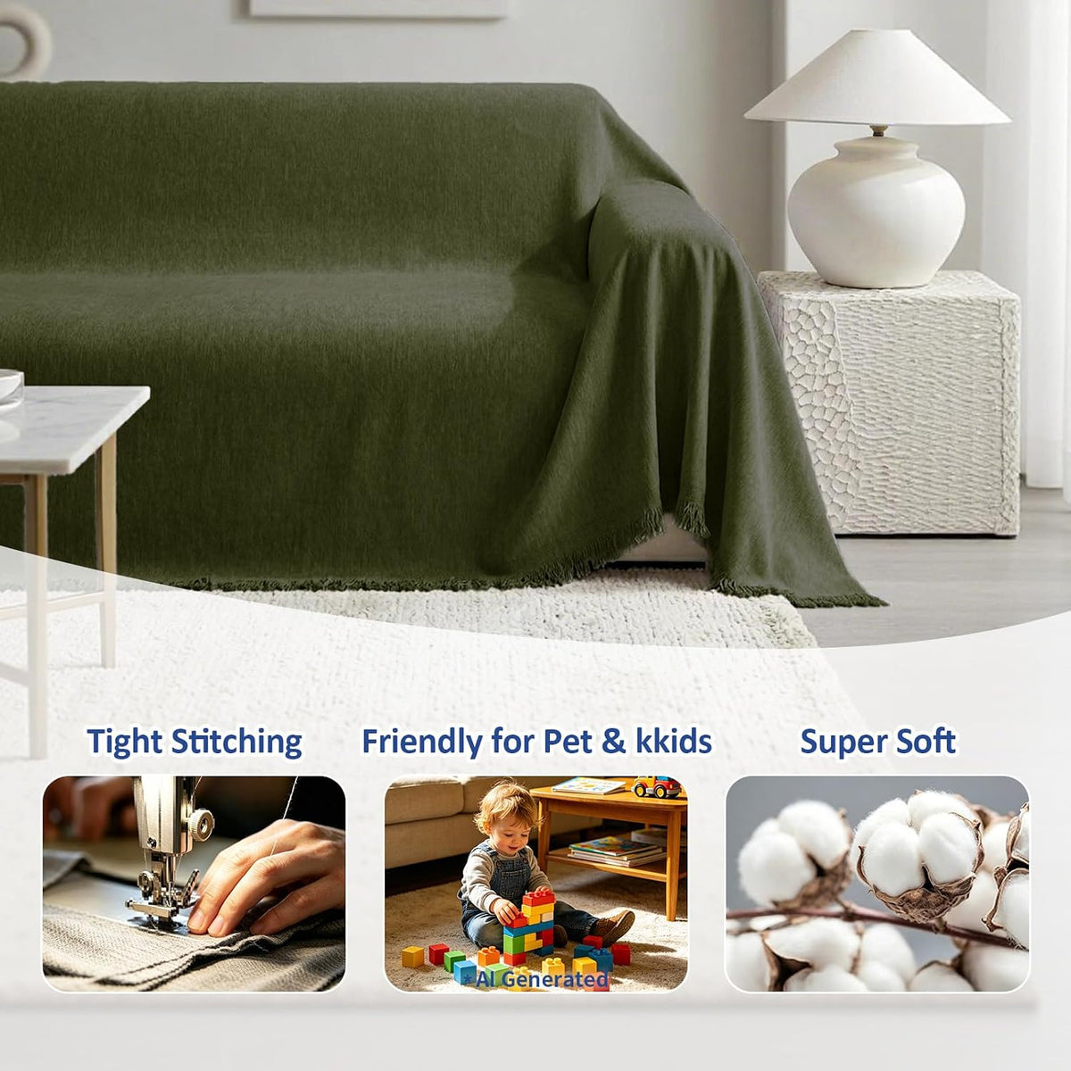 Chenille Couch Cover for Dogs Washable Boho Throw Blanket Washable