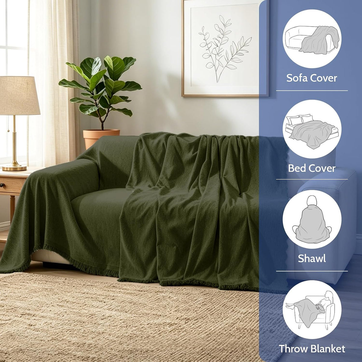 Chenille Couch Cover for Dogs Washable Boho Throw Blanket Washable