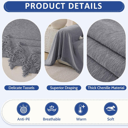 Chenille Couch Cover for Dogs Washable Boho Throw Blanket Washable