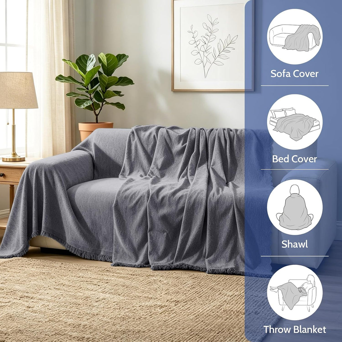 Chenille Couch Cover for Dogs Washable Boho Throw Blanket Washable