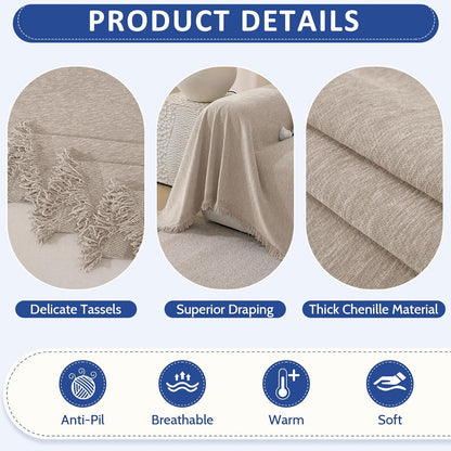 Chenille Couch Cover for Dogs Washable Boho Throw Blanket Washable