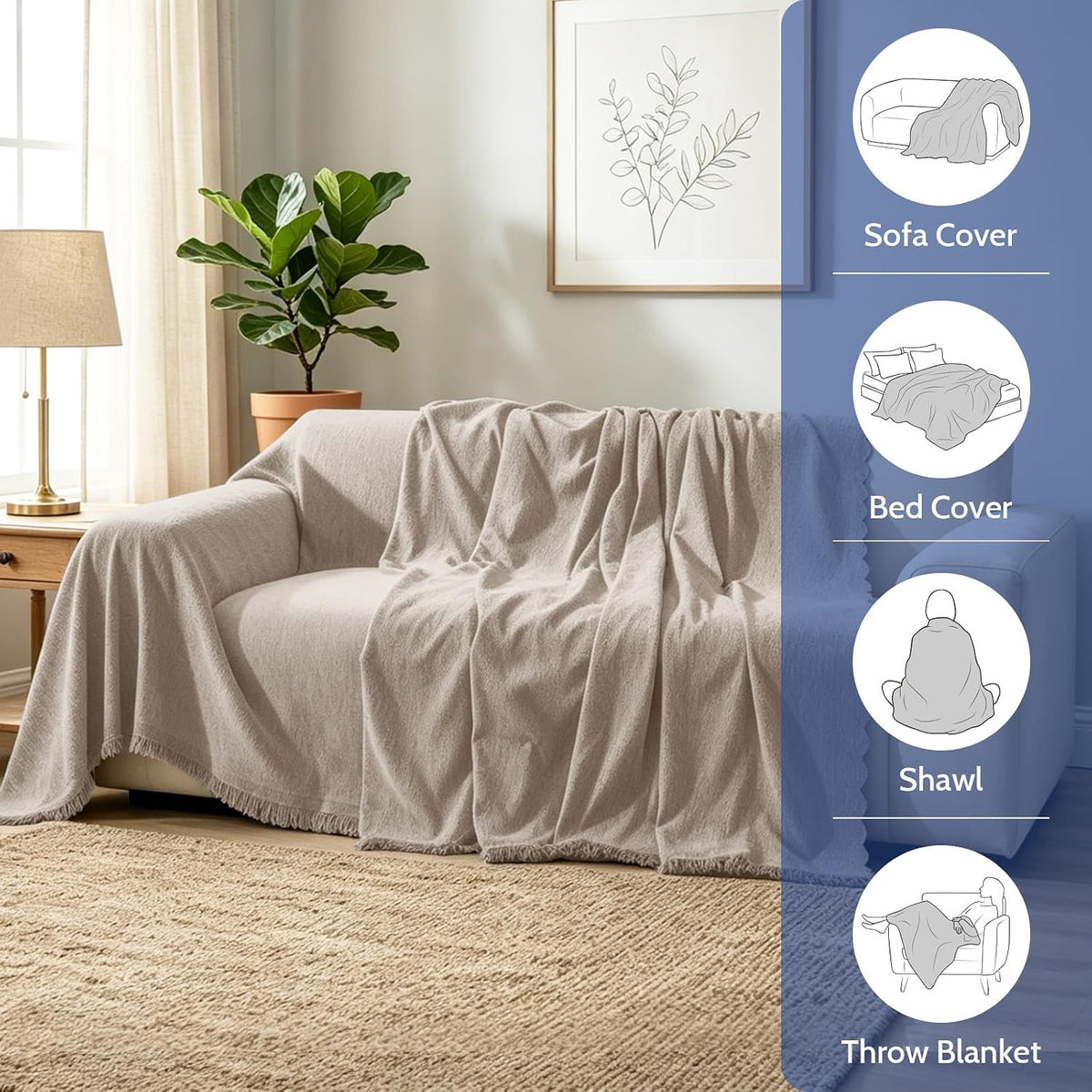 Chenille Couch Cover for Dogs Washable Boho Throw Blanket Washable
