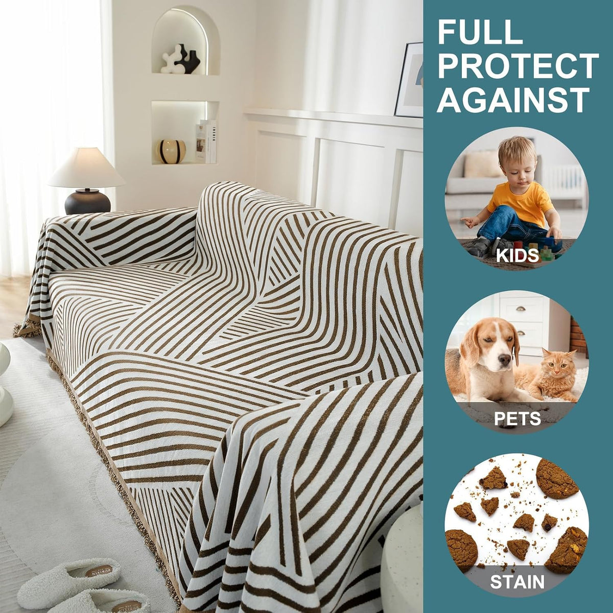 Chenille Couch Cover for Dogs Washable Boho Throw Blanket Washable