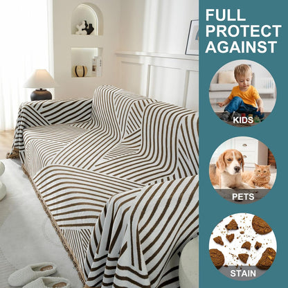 Chenille Couch Cover for Dogs Washable Boho Throw Blanket Washable