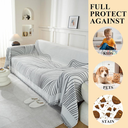Chenille Couch Cover for Dogs Washable Boho Throw Blanket Washable