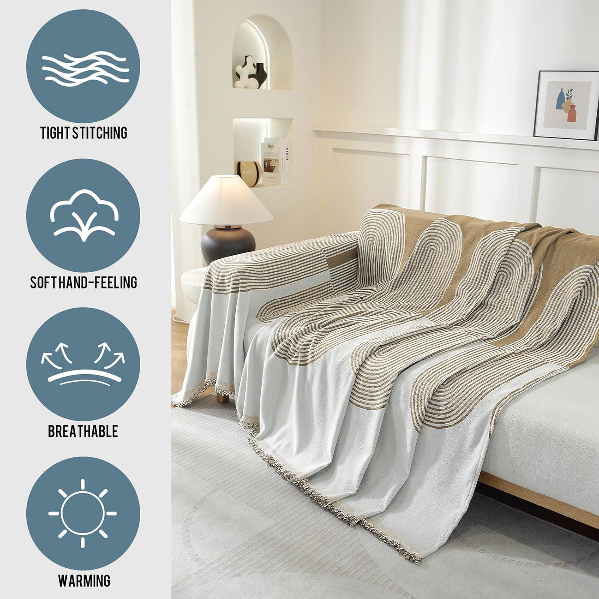 Chenille Couch Cover for Dogs Washable Boho Throw Blanket Washable
