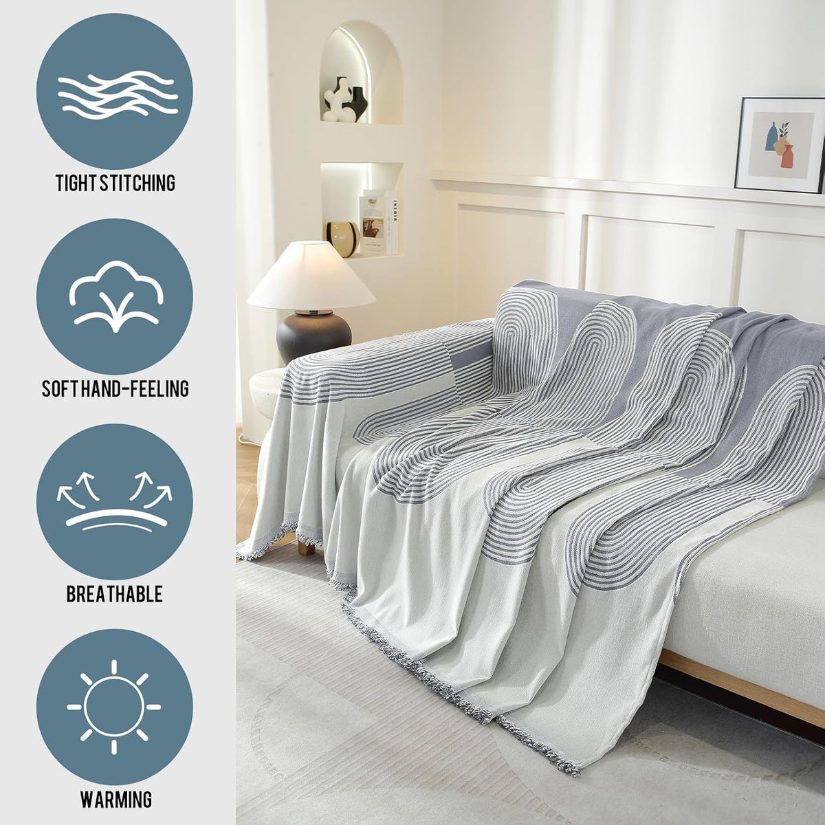 Chenille Couch Cover for Dogs Washable Boho Throw Blanket Washable