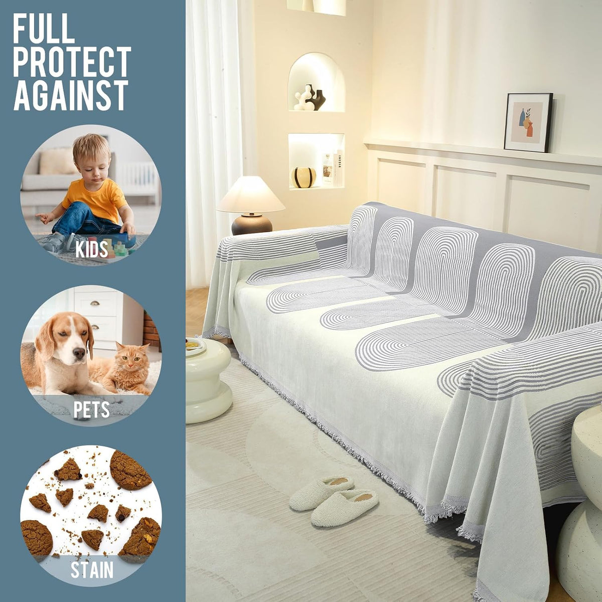 Chenille Couch Cover for Dogs Washable Boho Throw Blanket Washable