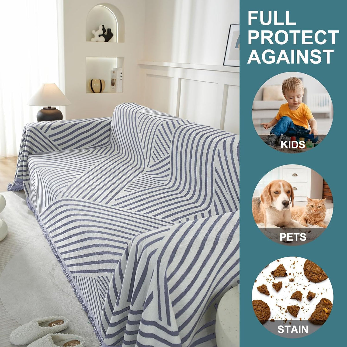 Chenille Couch Cover for Dogs Washable Boho Throw Blanket Washable