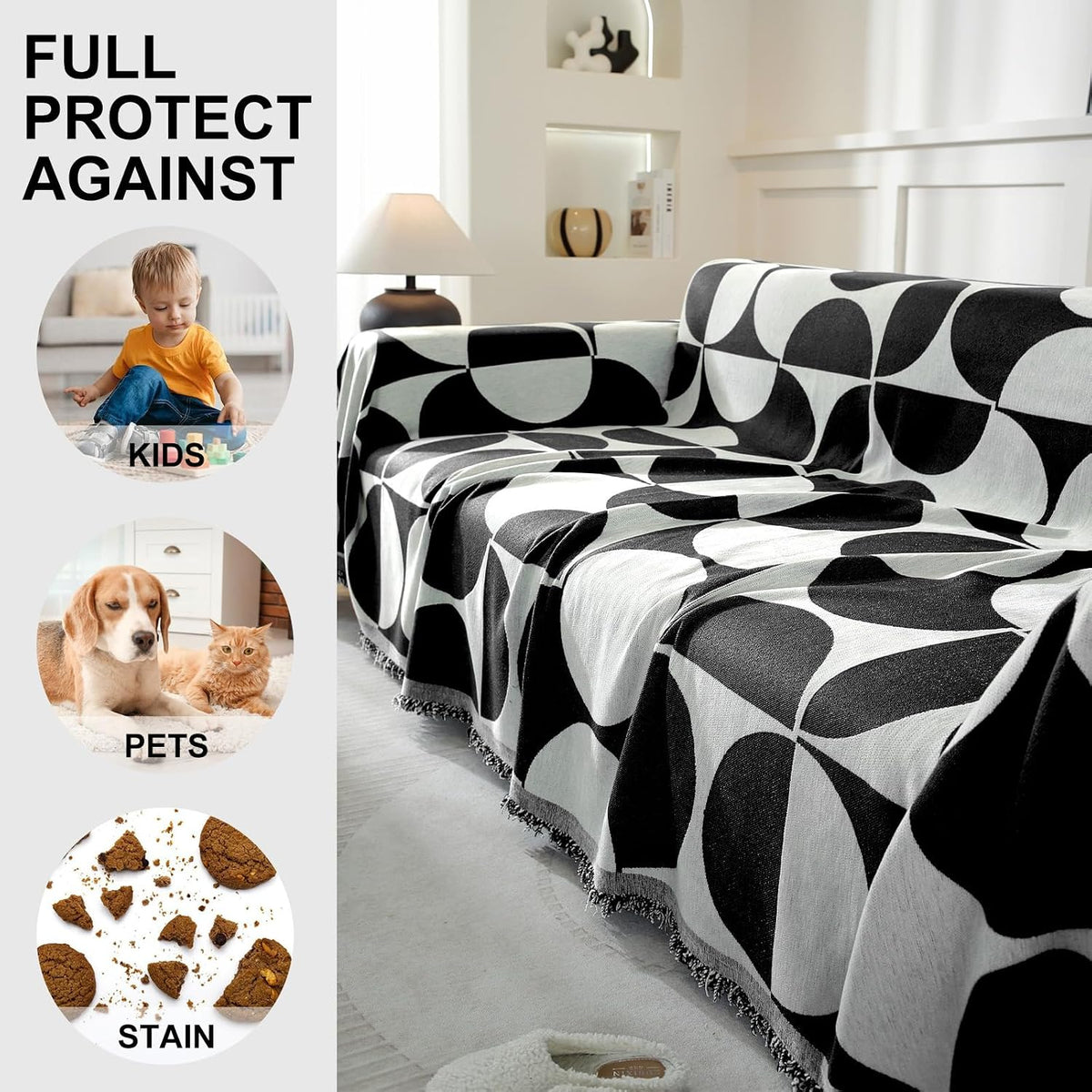 Chenille Couch Cover for Dogs Washable Boho Throw Blanket Washable
