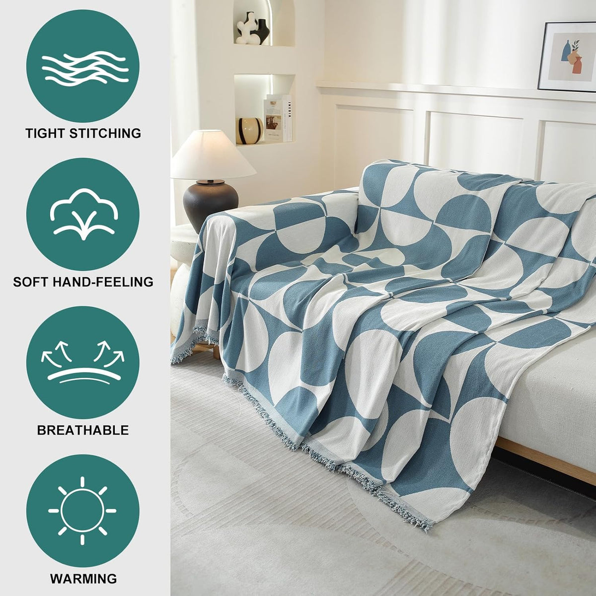 Chenille Couch Cover for Dogs Washable Boho Throw Blanket Washable