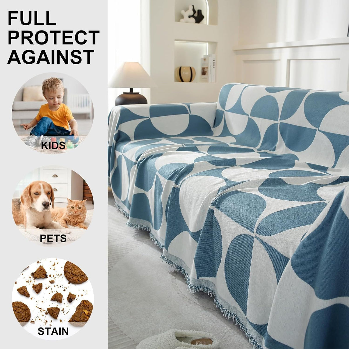 Chenille Couch Cover for Dogs Washable Boho Throw Blanket Washable