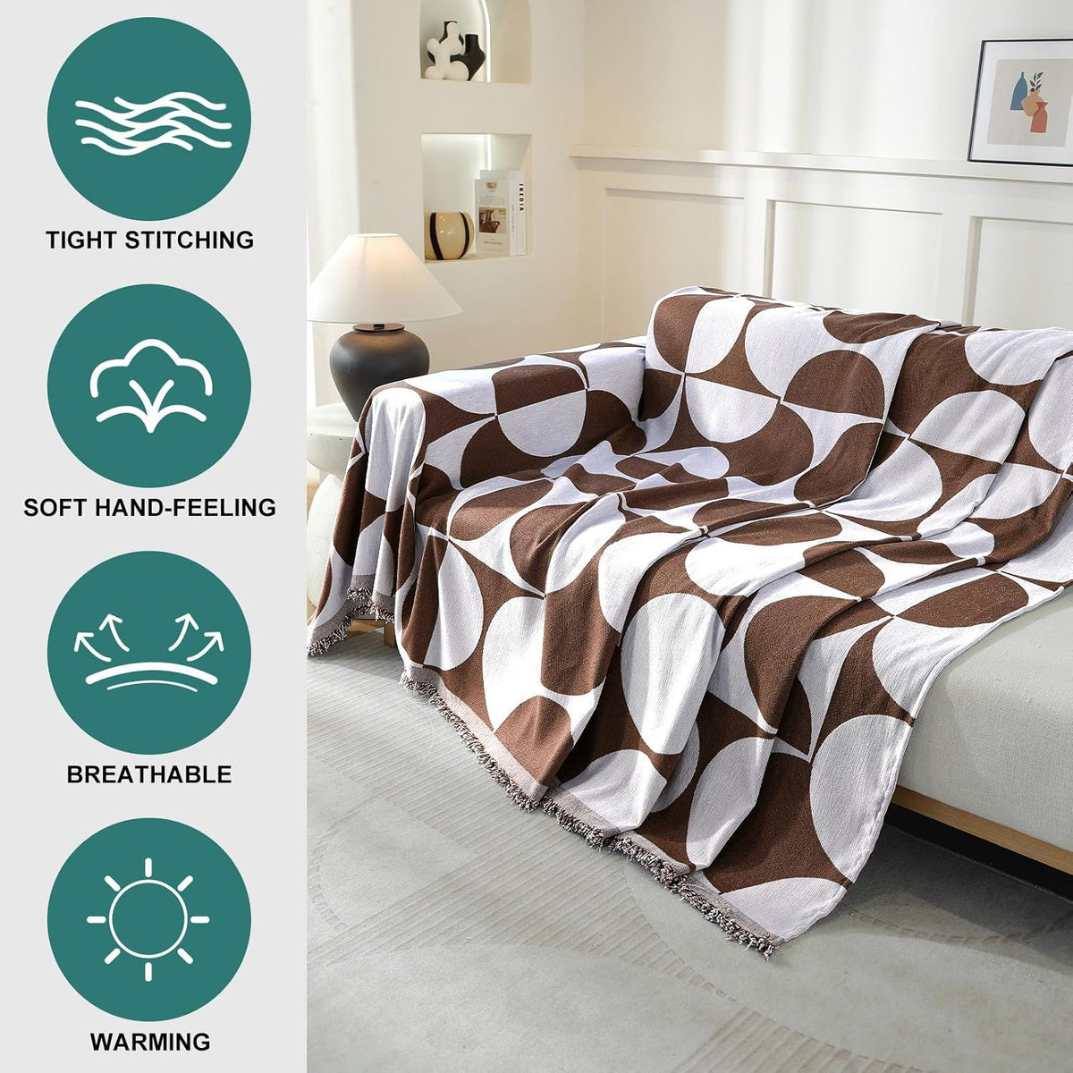 Chenille Couch Cover for Dogs Washable Boho Throw Blanket Washable
