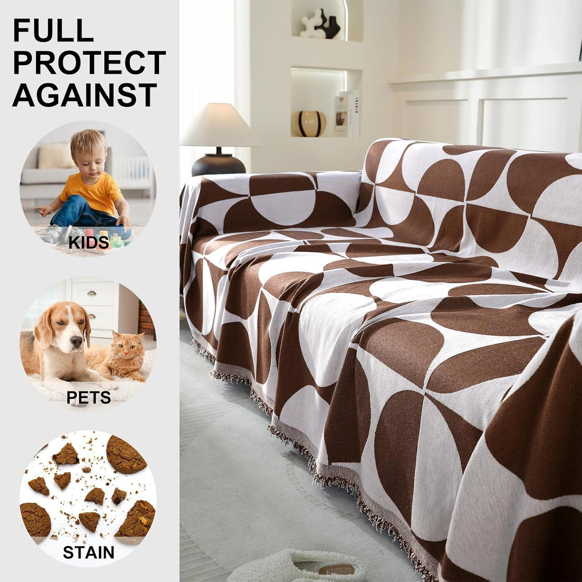 Chenille Couch Cover for Dogs Washable Boho Throw Blanket Washable