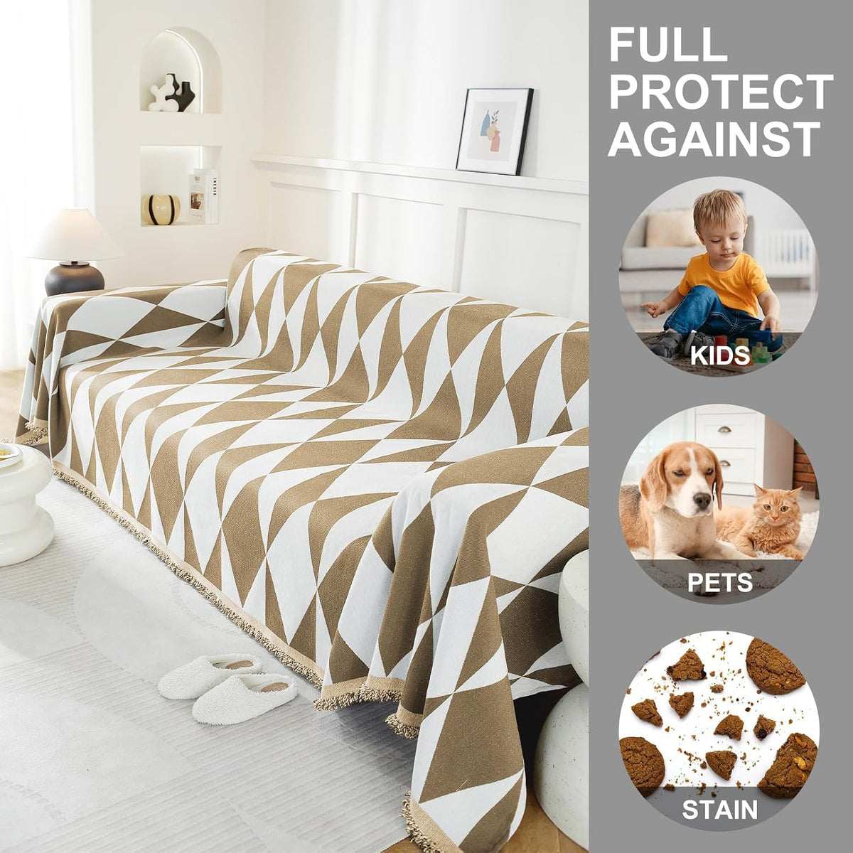 Chenille Couch Cover for Dogs Washable Boho Throw Blanket Washable
