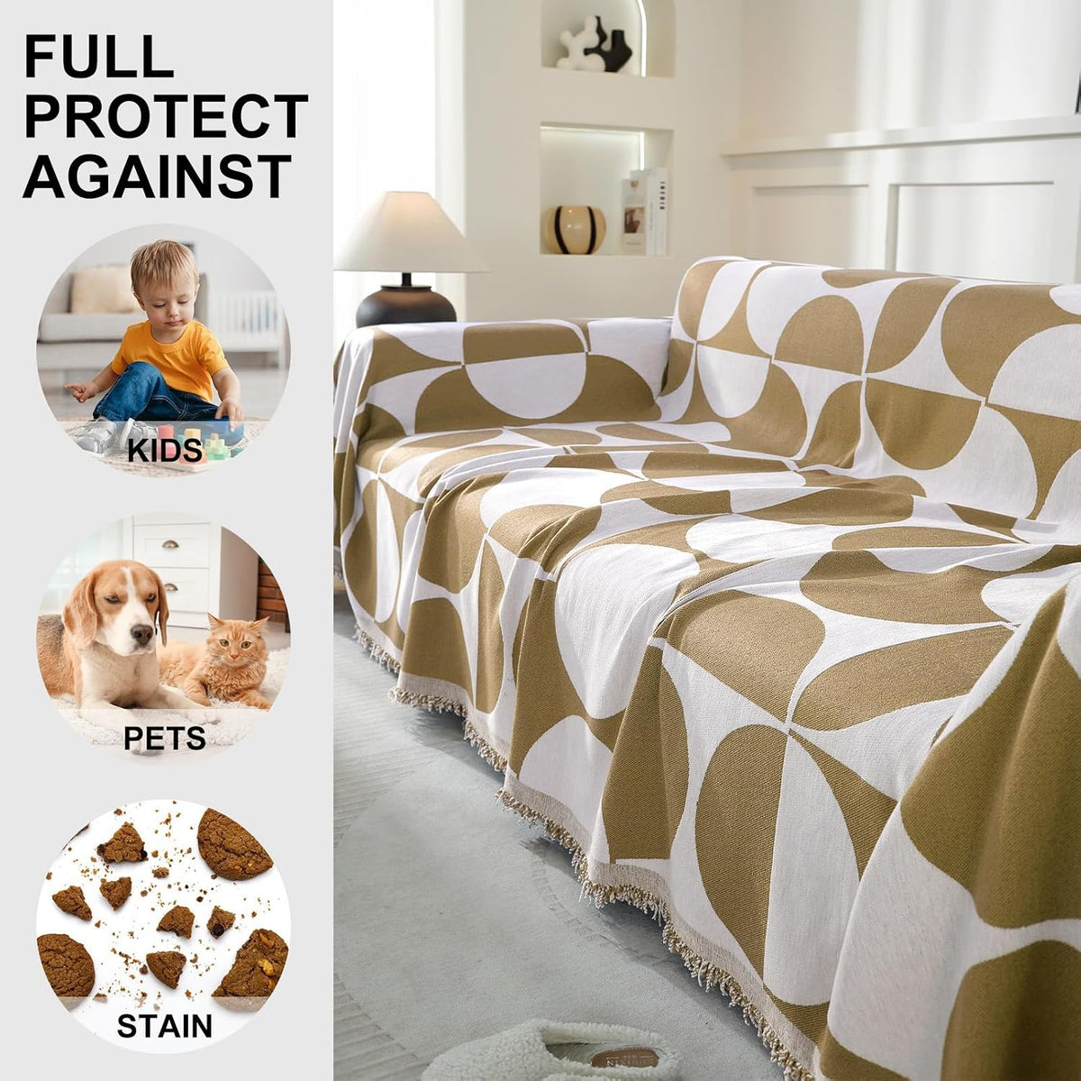 Chenille Couch Cover for Dogs Washable Boho Throw Blanket Washable