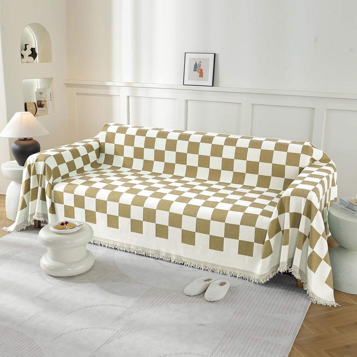 Chenille Couch Cover for Dogs Washable Boho Throw Blanket Washable