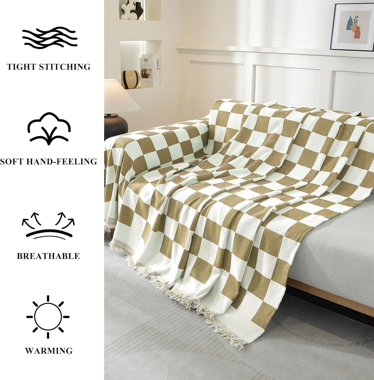 Chenille Couch Cover for Dogs Washable Boho Throw Blanket Washable