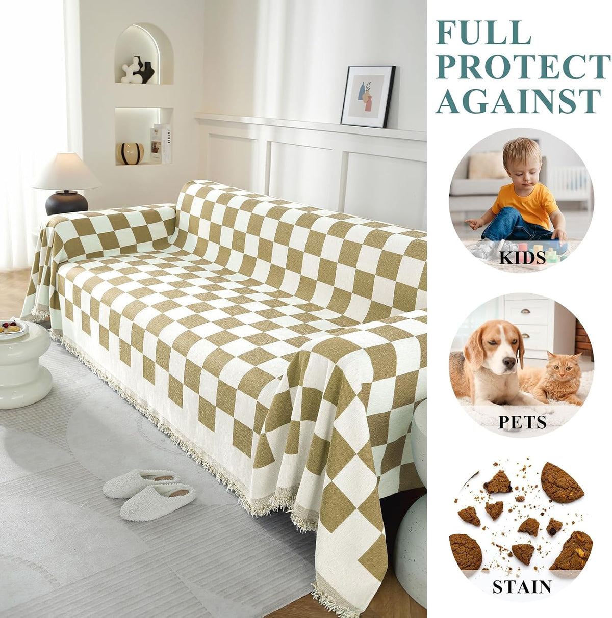 Chenille Couch Cover for Dogs Washable Boho Throw Blanket Washable