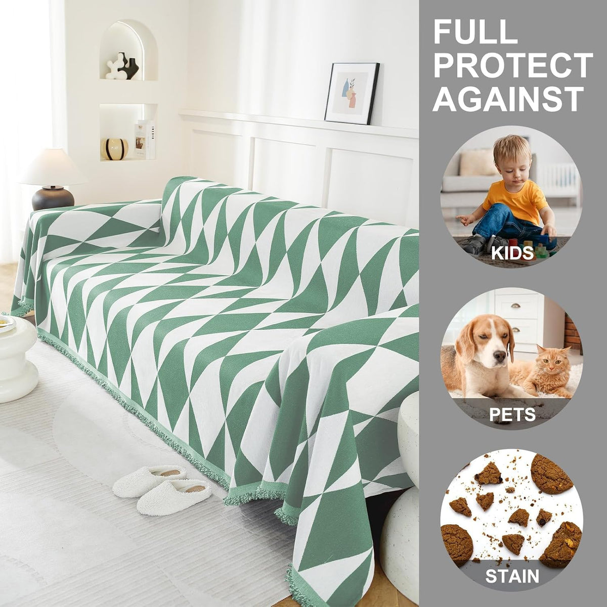Chenille Couch Cover for Dogs Washable Boho Throw Blanket Washable