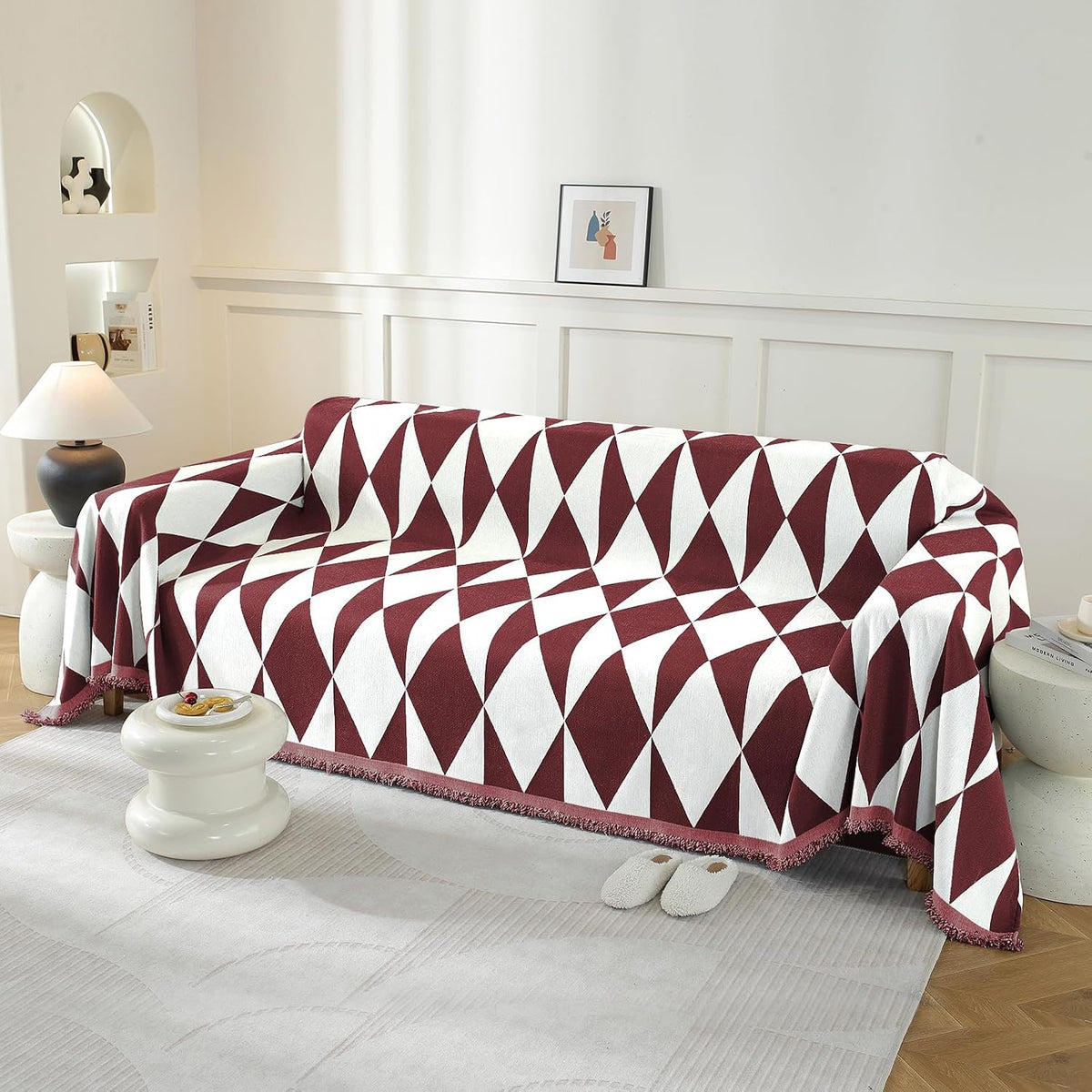 Chenille Couch Cover for Dogs Washable Boho Throw Blanket Washable
