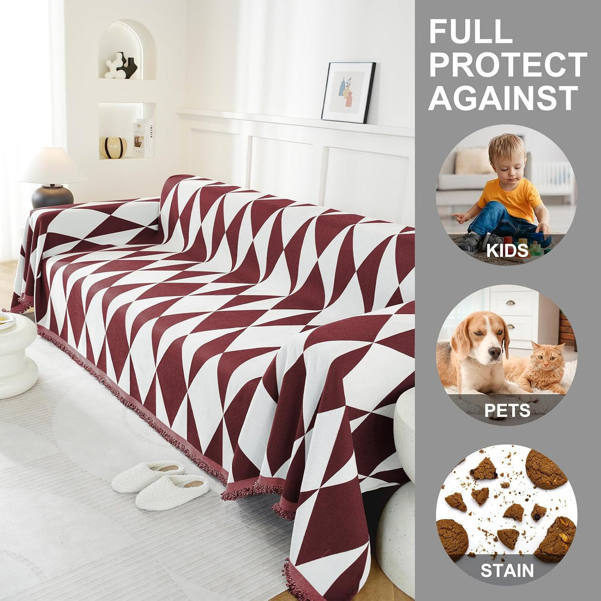 Chenille Couch Cover for Dogs Washable Boho Throw Blanket Washable