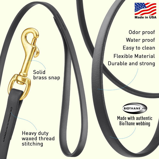 Biothane Working Lead for Dogs 6ft Black - Colors C