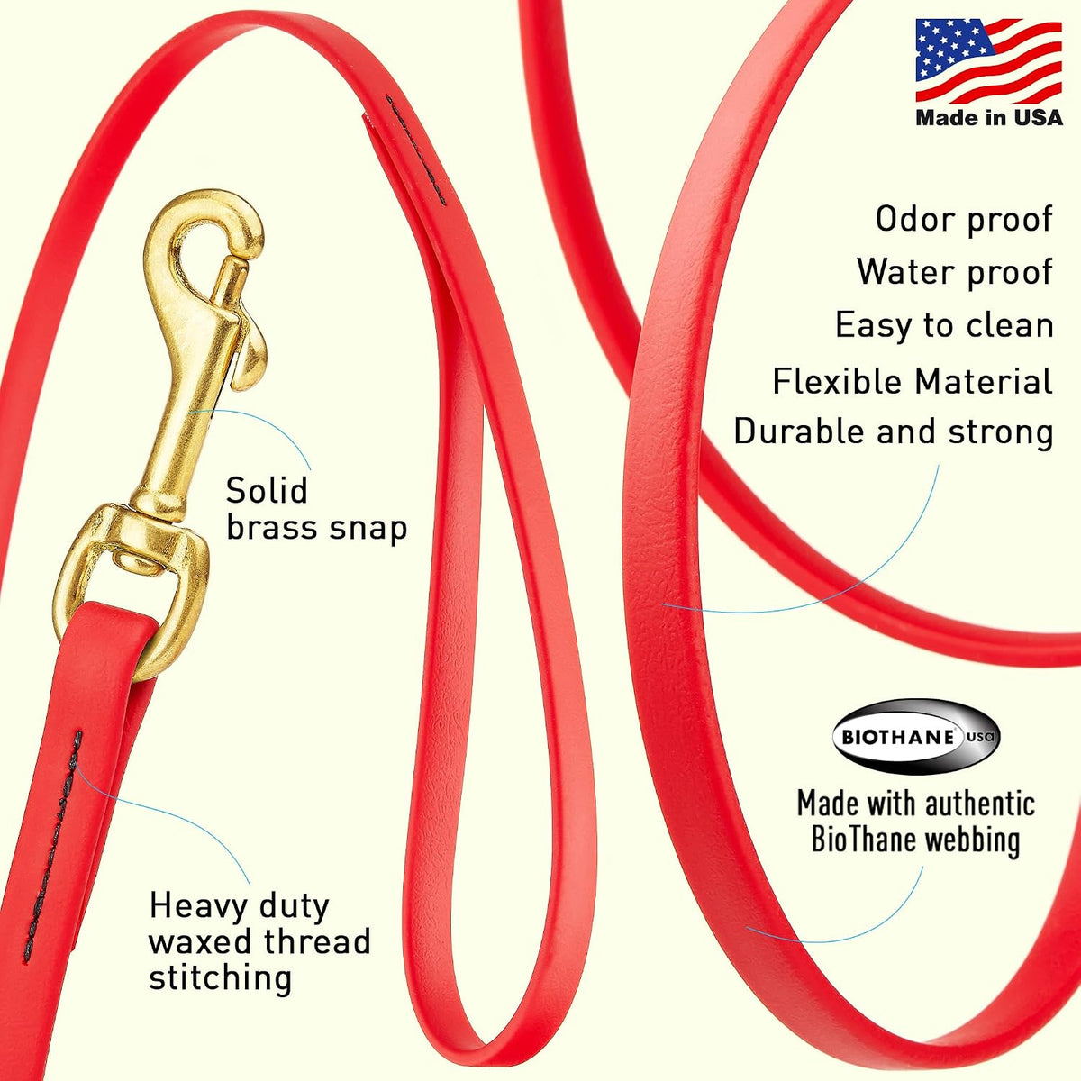 Biothane Working Lead for Dogs 6ft Black - Colors C
