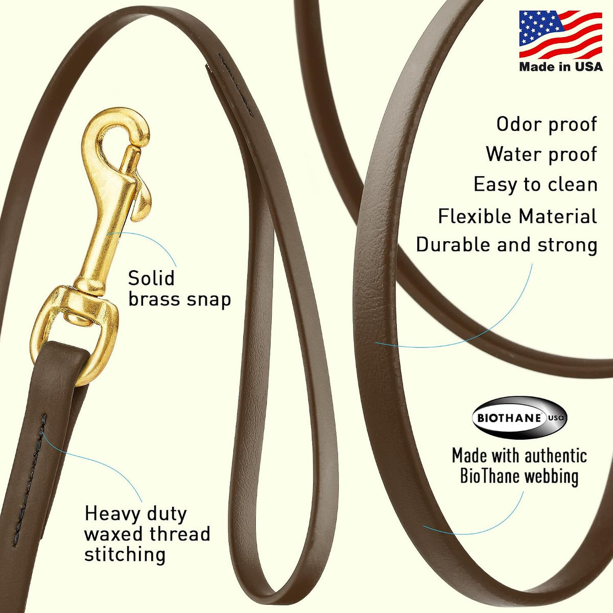 Biothane Working Lead for Dogs 6ft Black - Colors C