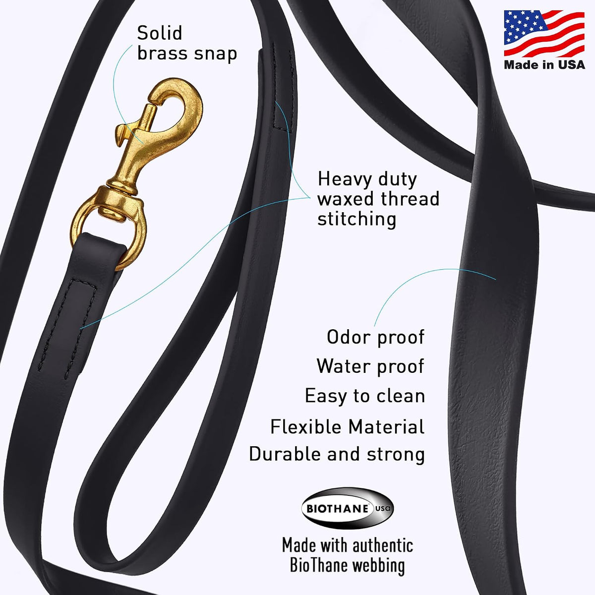 Biothane Working Lead for Dogs 6ft Black - Colors C