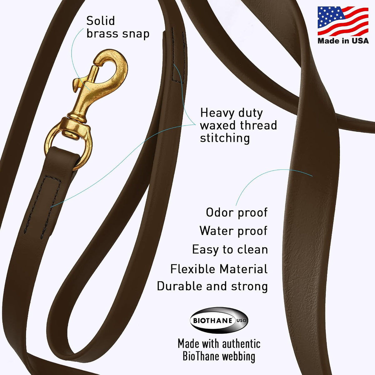 Biothane Working Lead for Dogs 6ft Black - Colors C