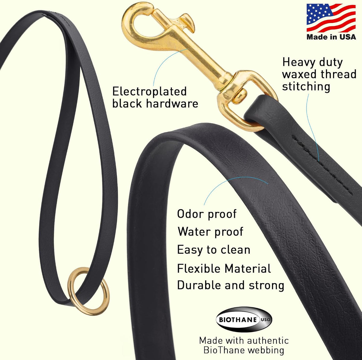 Biothane Working Lead for Dogs 6ft Black - Colors C