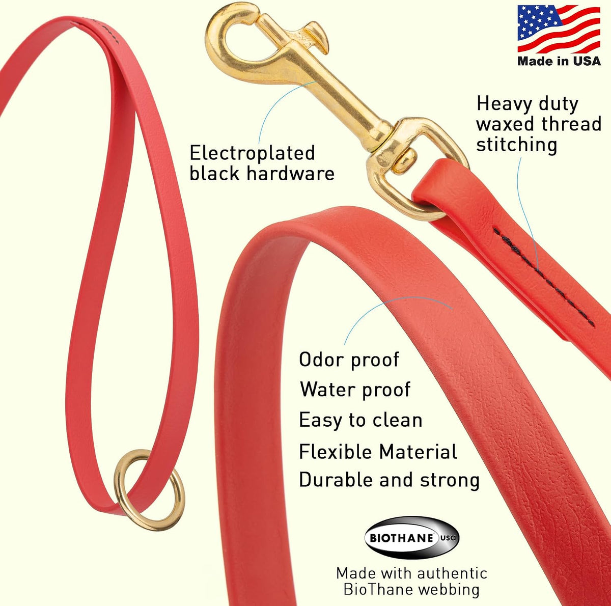 Biothane Working Lead for Dogs 6ft Black - Colors C