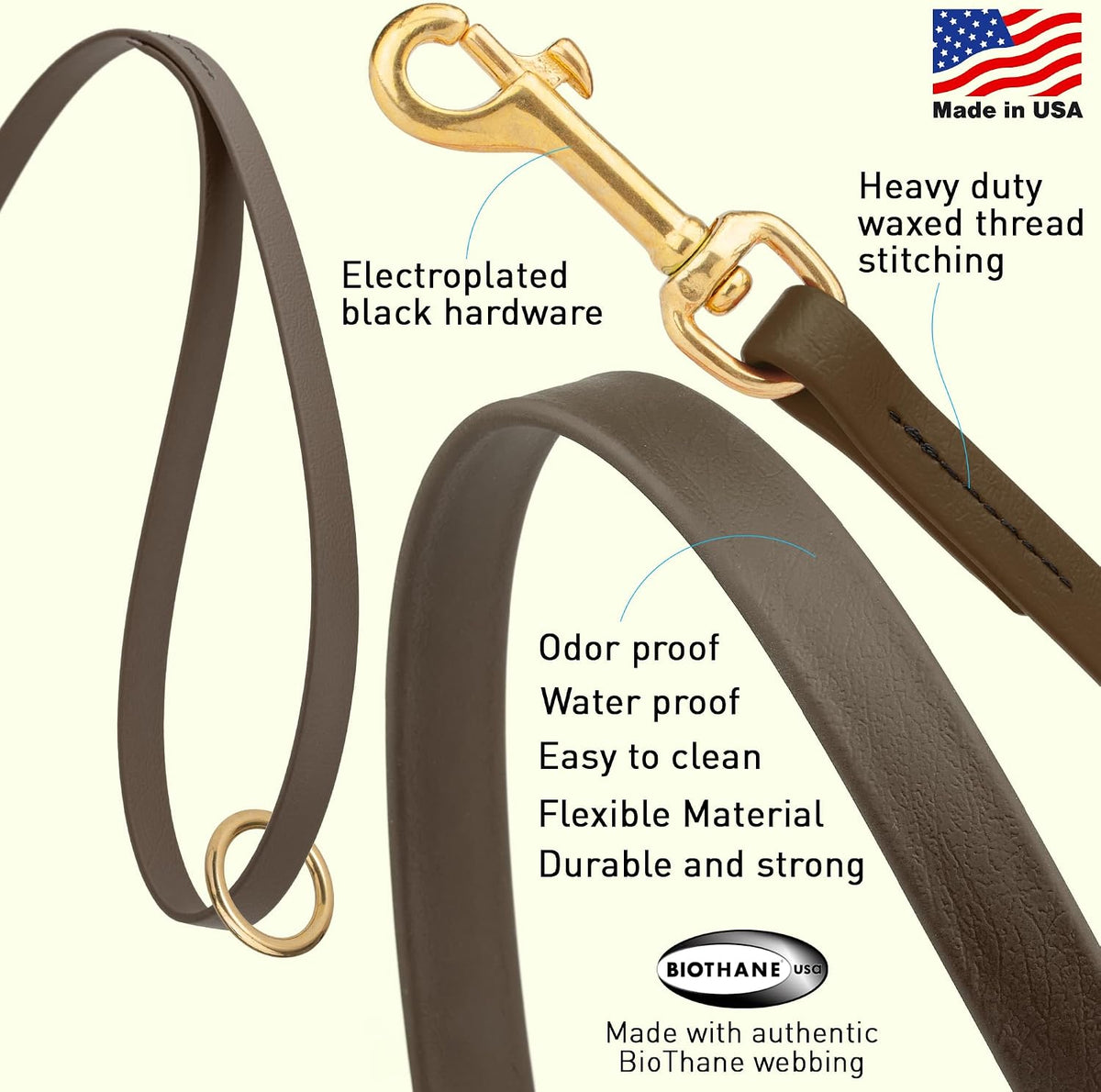 Biothane Working Lead for Dogs 6ft Black - Colors C