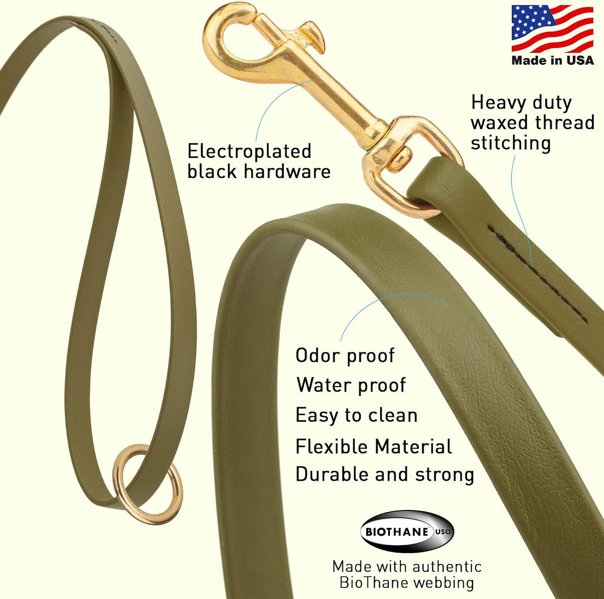 Biothane Working Lead for Dogs 6ft Black - Colors C