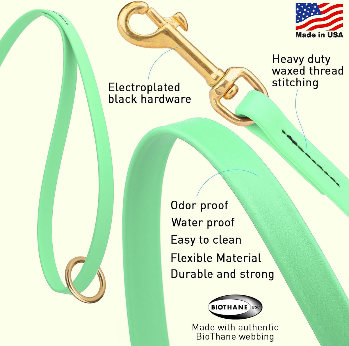 Biothane Working Lead for Dogs 6ft Black - Colors C