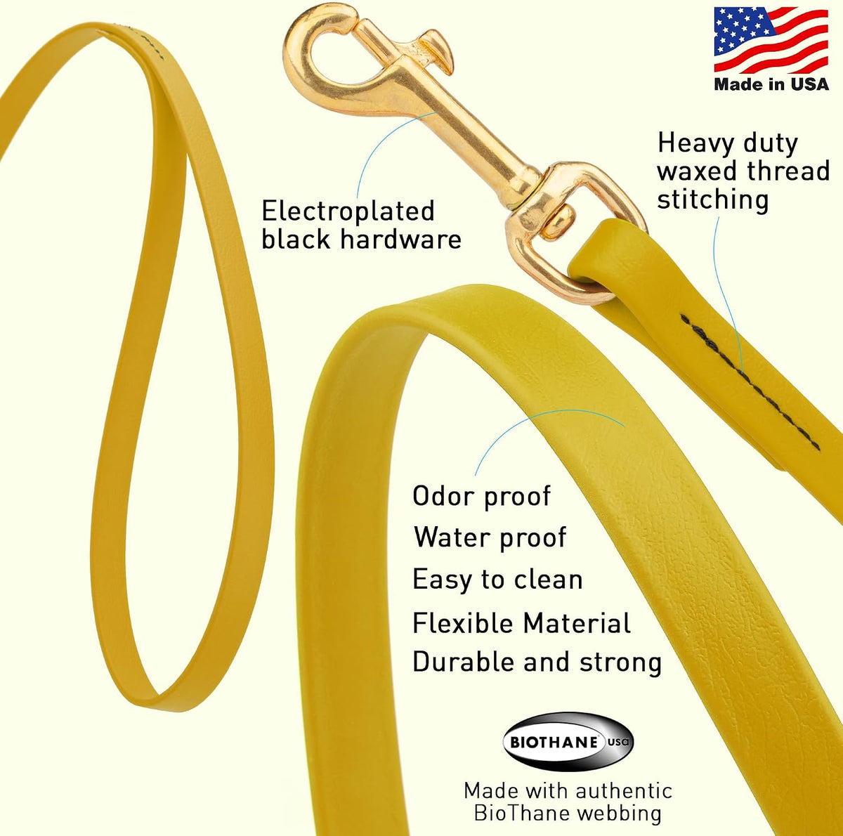 Biothane Working Lead for Dogs 6ft Black - Colors C