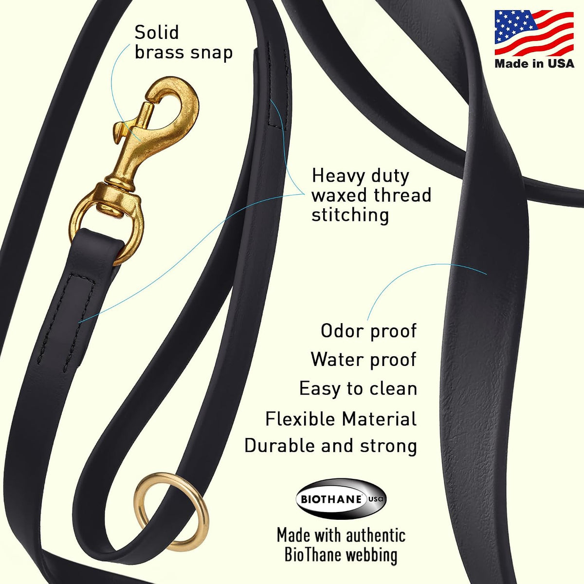 Biothane Working Lead for Dogs 6ft Black - Colors C