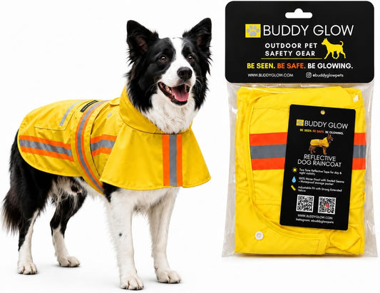 Waterproof Dog Raincoat with Two-Tone Reflective Trim, Windproof Seam-Sealed Full-Body Rain Jacket Dry Suit for XSmall to Large Dogs – Yellow (Medium)