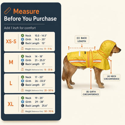 Waterproof Dog Raincoat with Two-Tone Reflective Trim, Windproof Seam-Sealed Full-Body Rain Jacket Dry Suit for XSmall to Large Dogs – Yellow (Medium)