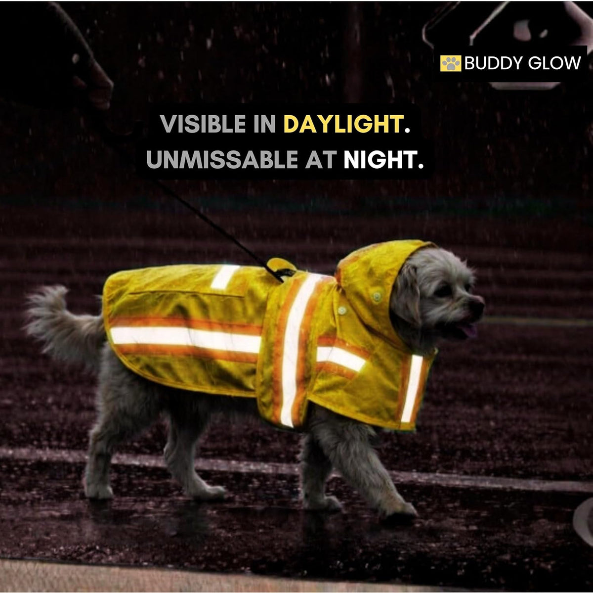 Waterproof Dog Raincoat with Two-Tone Reflective Trim, Windproof Seam-Sealed Full-Body Rain Jacket Dry Suit for XSmall to Large Dogs – Yellow (Medium)