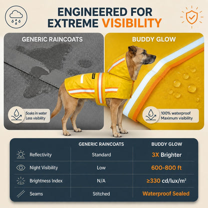 Waterproof Dog Raincoat with Two-Tone Reflective Trim, Windproof Seam-Sealed Full-Body Rain Jacket Dry Suit for XSmall to Large Dogs – Yellow (Medium)