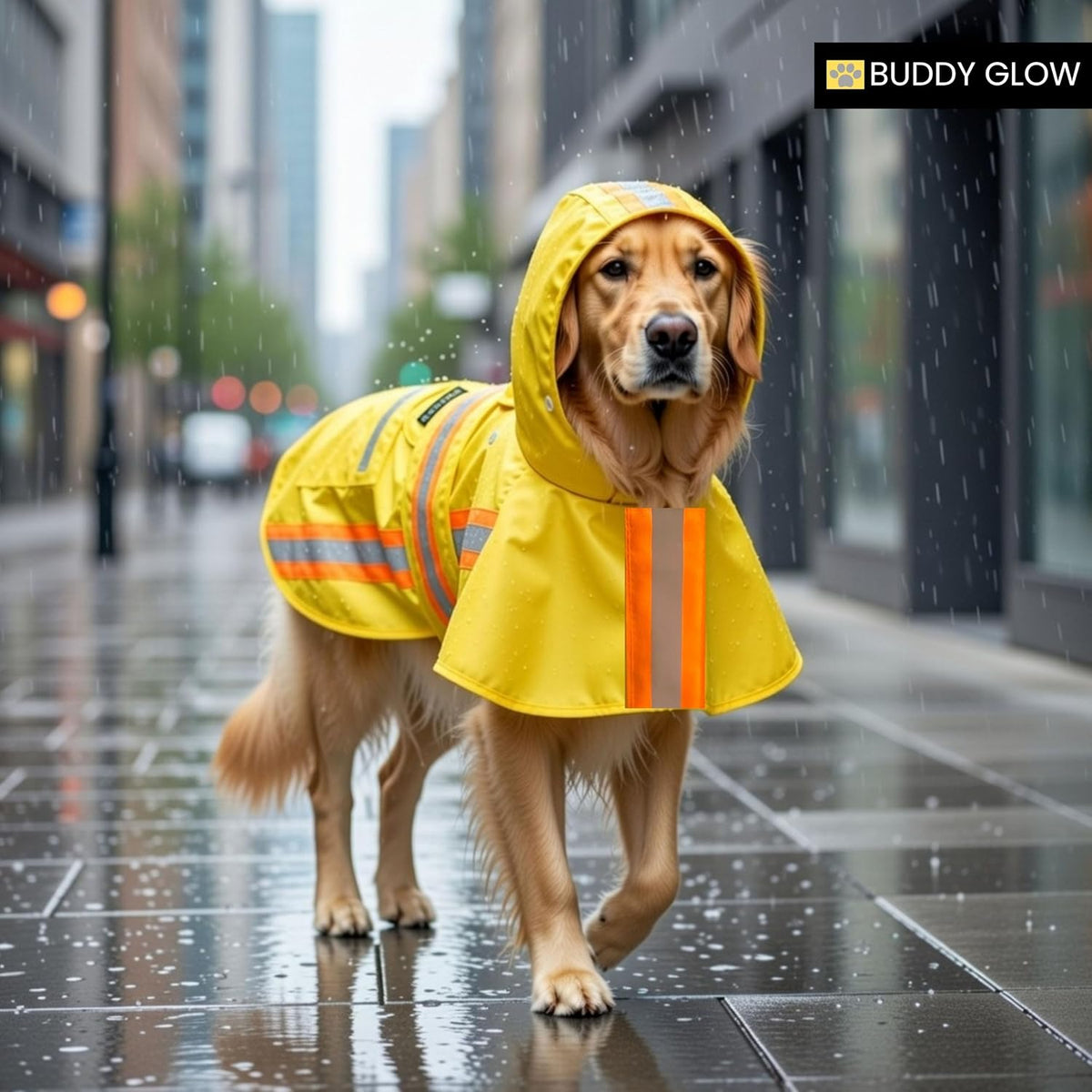 Waterproof Dog Raincoat with Two-Tone Reflective Trim, Windproof Seam-Sealed Full-Body Rain Jacket Dry Suit for XSmall to Large Dogs – Yellow (Medium)