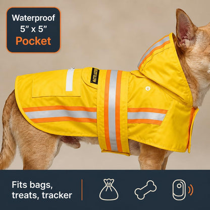 Waterproof Dog Raincoat with Two-Tone Reflective Trim, Windproof Seam-Sealed Full-Body Rain Jacket Dry Suit for XSmall to Large Dogs – Yellow (Medium)