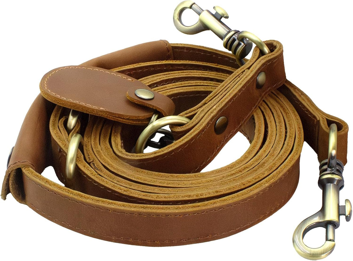 Heavy Duty Leather Dog Leash, Genuine Leather Dog Leash with Padded Handle & Tracker Holder, Durable Lead for Small Medium Large Dogs Walking Running Hiking, Brown